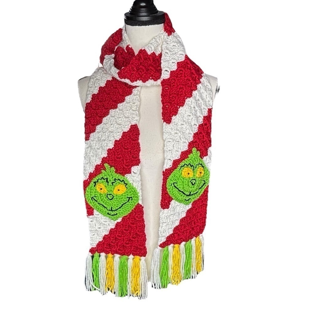 Handmade Scarf‎ Red White Candy Cane Stripe Handcrafted Christmas Holiday - Picture 7 of 16